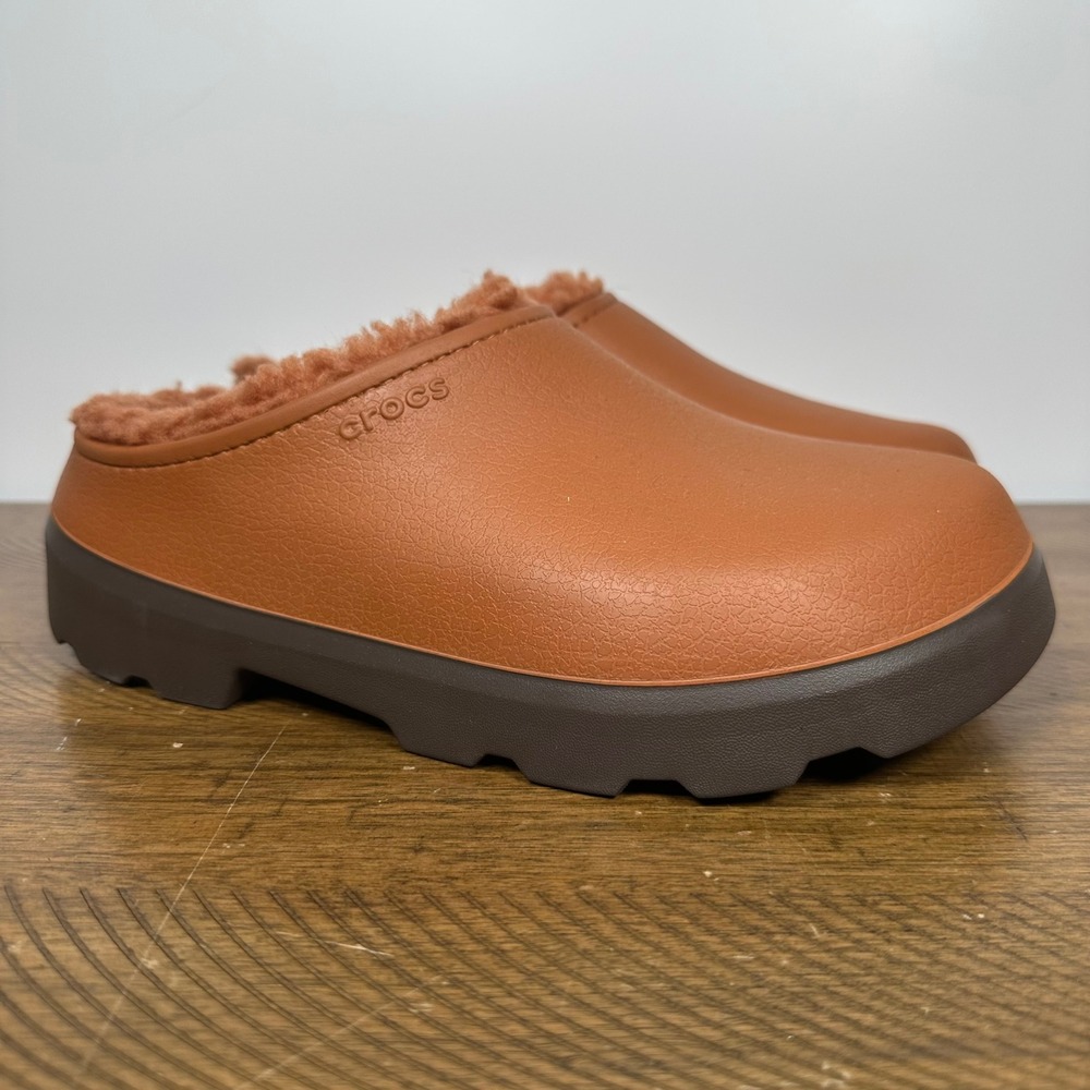 Crocs Dylan Lined Clog Shoes Womens 10 Tan Faux Fur Slip On Mules Winter NEW $70